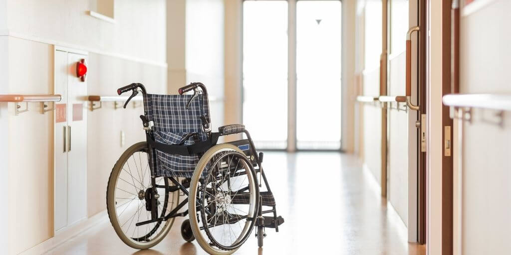 hospital corridor with a wheelchair