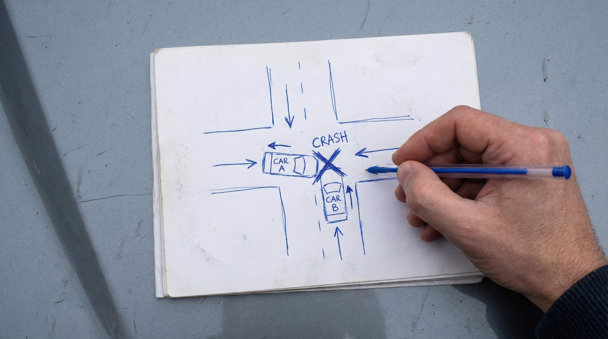 drawing of a car crash